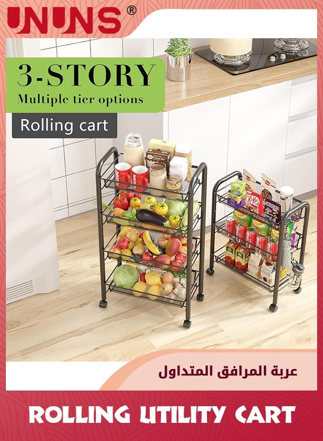 3-Tier Rolling Utility Cart,Rolling Metal Organization Cart With Lockable Wheels,Easy Assembly Mobile Utility Cart For Kitchen,Bathroom,Office,Workshop,Rolling Storage Cart