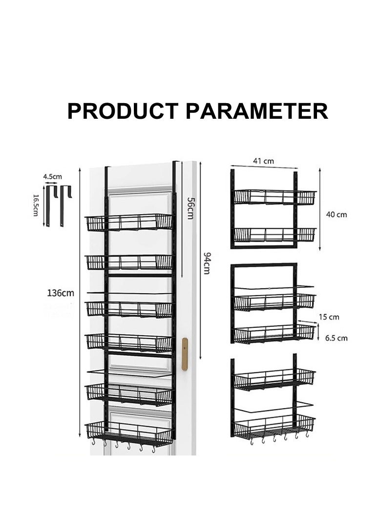 COOLBABY Over The Door Pantry Organizer Multi Layer Storage Rack Heavy Duty Metal Pantry Door Organizer with 6 Baskets