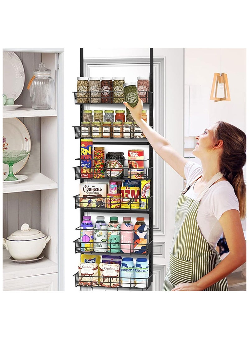 COOLBABY Over The Door Pantry Organizer Multi Layer Storage Rack Heavy Duty Metal Pantry Door Organizer with 6 Baskets