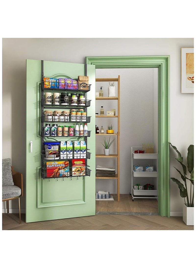 COOLBABY Over The Door Pantry Organizer Multi Layer Storage Rack Heavy Duty Metal Pantry Door Organizer with 6 Baskets
