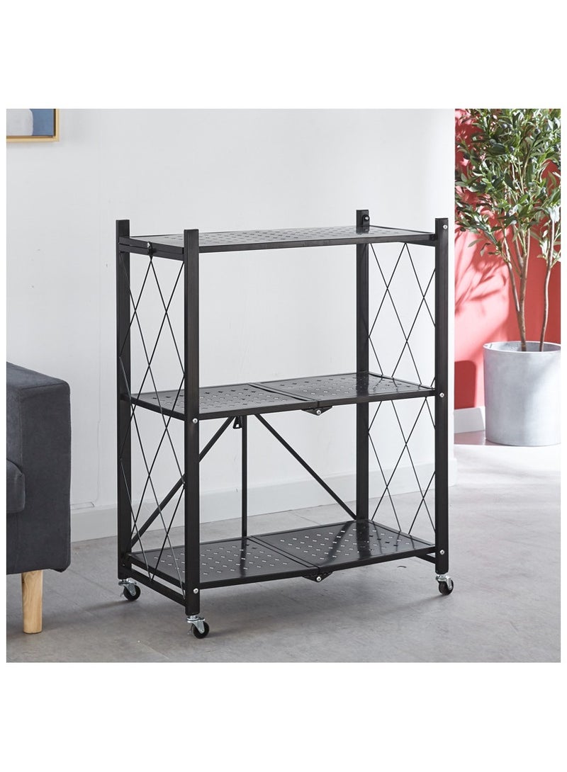 COOLBABY Folding Shelf 3 Tier Storage Shelves Kitchen Cabinet Storage Rack with Wheels Storage Organizer Rack