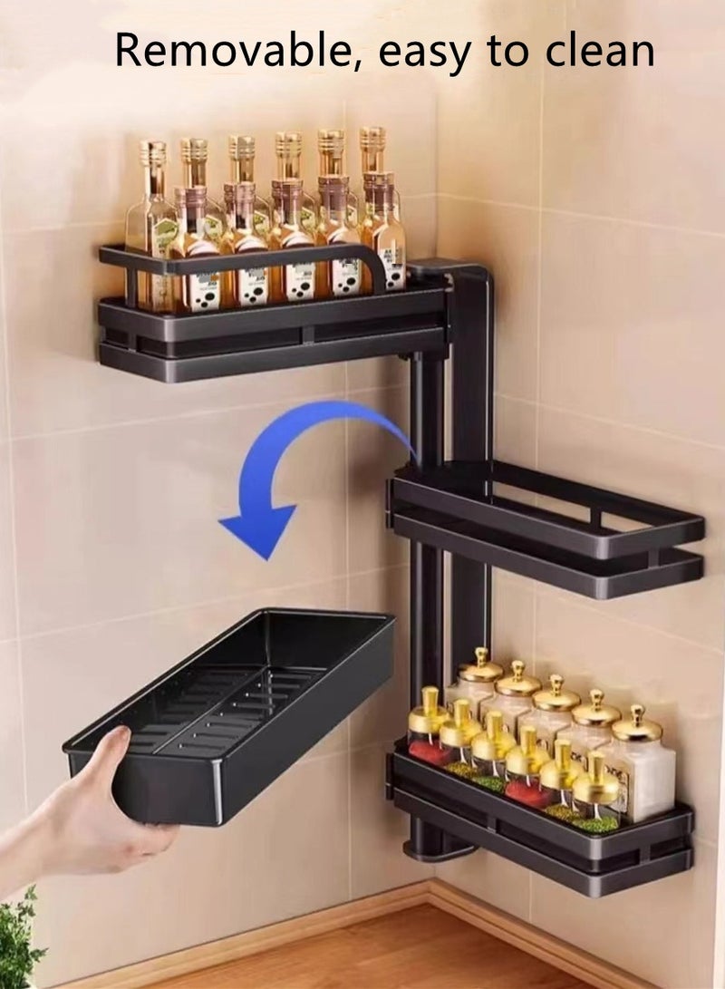 5-Tiers Kitchen Spice Rack Organizer Wall-mounted Storage Rack Carbon Steel Black 70x30x12cm