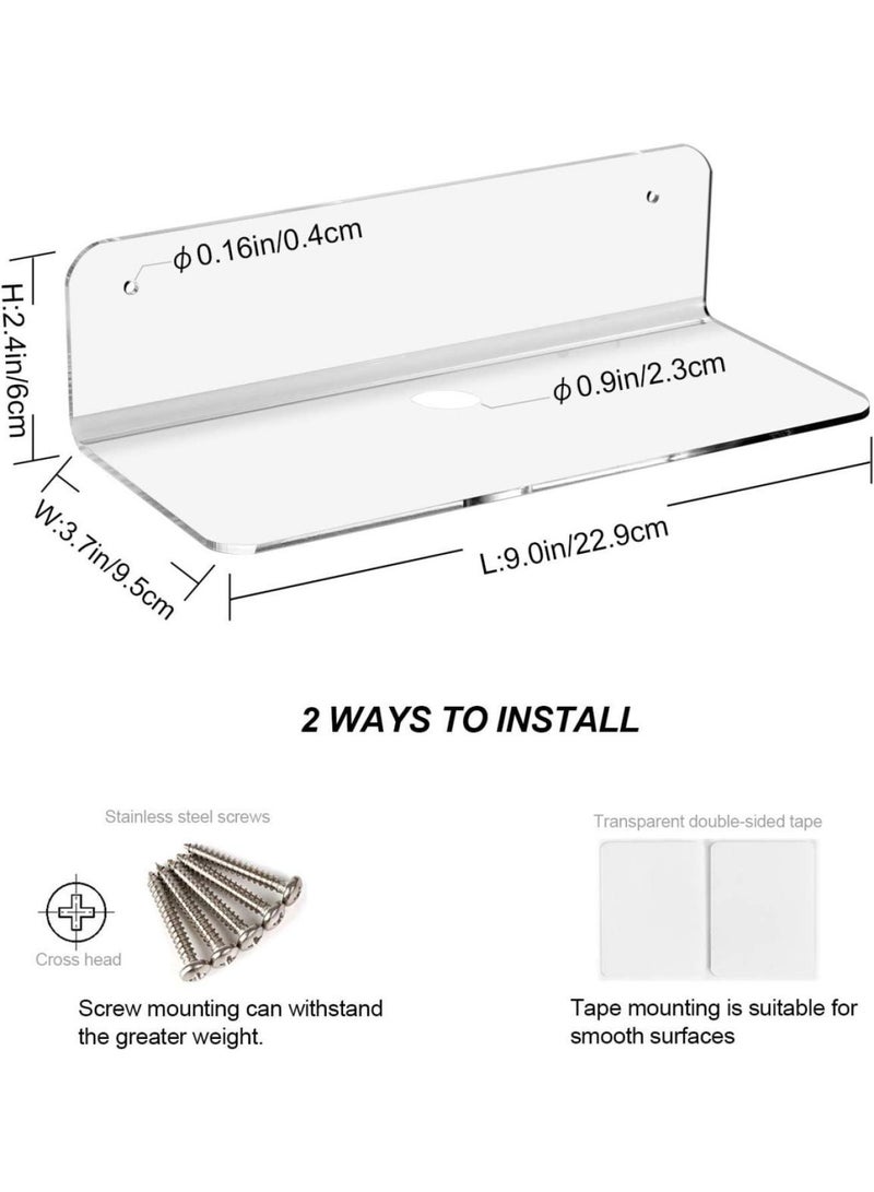 Floating Shelves Set Of 2 With Cable Clips - Easily Expand Wall Space - Acrylic Small Wall Shelf For Bedroom Bathroom Gaming Room Living Room Office - Clear