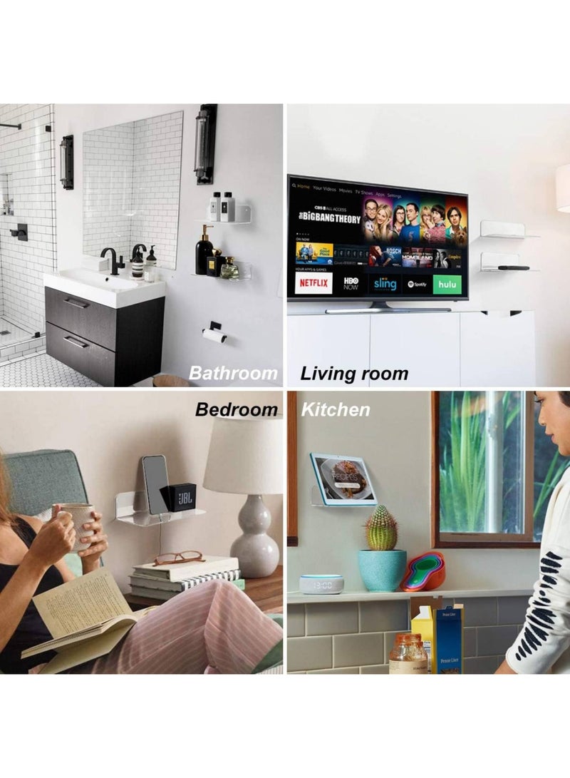 Floating Shelves Set Of 2 With Cable Clips - Easily Expand Wall Space - Acrylic Small Wall Shelf For Bedroom Bathroom Gaming Room Living Room Office - Clear