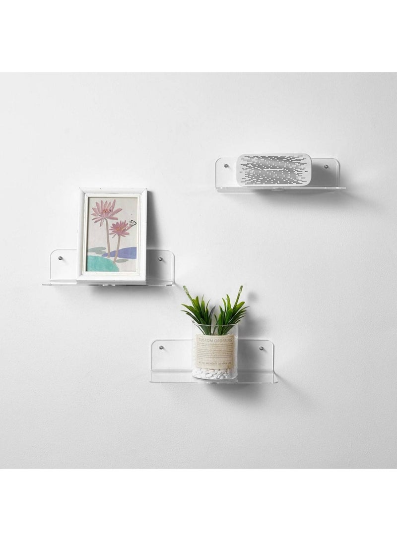Floating Shelves Set Of 2 With Cable Clips - Easily Expand Wall Space - Acrylic Small Wall Shelf For Bedroom Bathroom Gaming Room Living Room Office - Clear