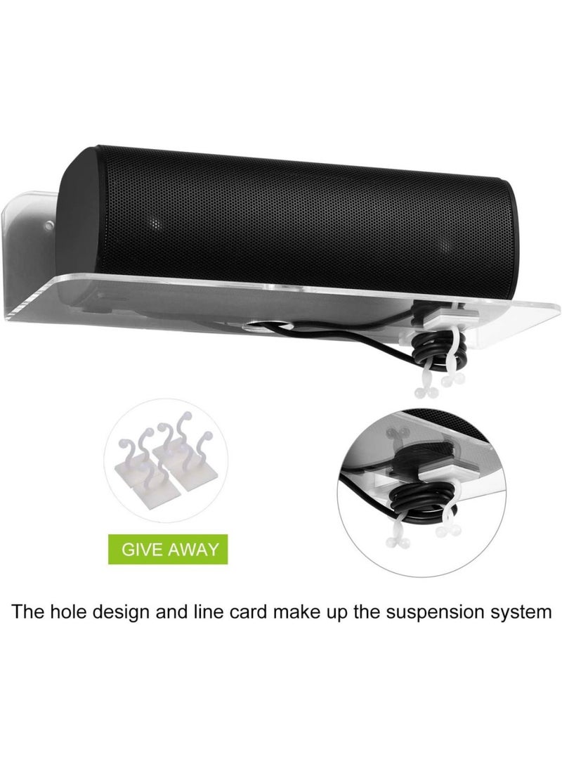Floating Shelves Set Of 2 With Cable Clips - Easily Expand Wall Space - Acrylic Small Wall Shelf For Bedroom Bathroom Gaming Room Living Room Office - Clear