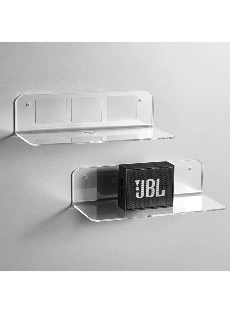 Floating Shelves Set Of 2 With Cable Clips - Easily Expand Wall Space - Acrylic Small Wall Shelf For Bedroom Bathroom Gaming Room Living Room Office - Clear