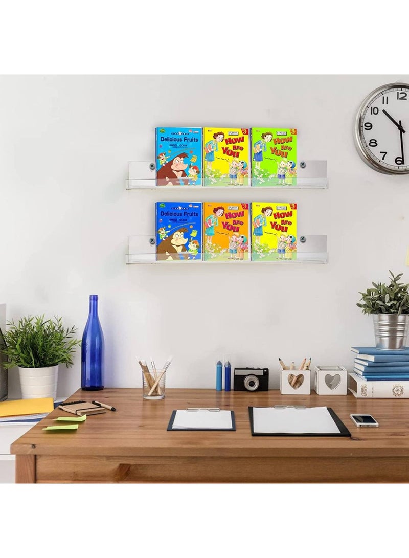 6 Pack 15 Inch Acrylic Floating Bookshelf Invisible Wall Bookshelves for Kids Room Living Room Office Bedroom Bathroom Kitchen