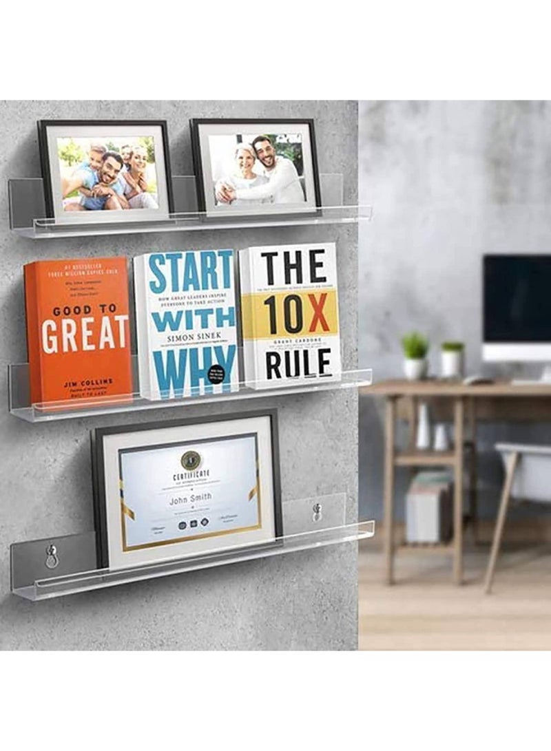 6 Pack 15 Inch Acrylic Floating Bookshelf Invisible Wall Bookshelves for Kids Room Living Room Office Bedroom Bathroom Kitchen
