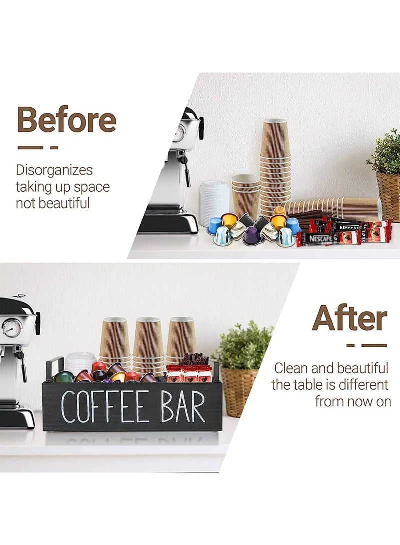 Coffee Station Organizer Wooden Coffee Bar Accessories Coffee Pod Holder Storage Basket Countertop Coffee Organizer Station For K Cup Holder