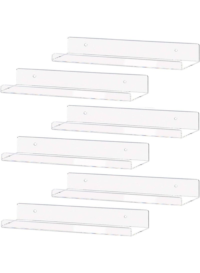 Clear Acrylic Shelf 15 Invisible Floating Wall Ledge Bookshelf Kids Book Display Shelves Wall Mounted 15 Inch 6Pack