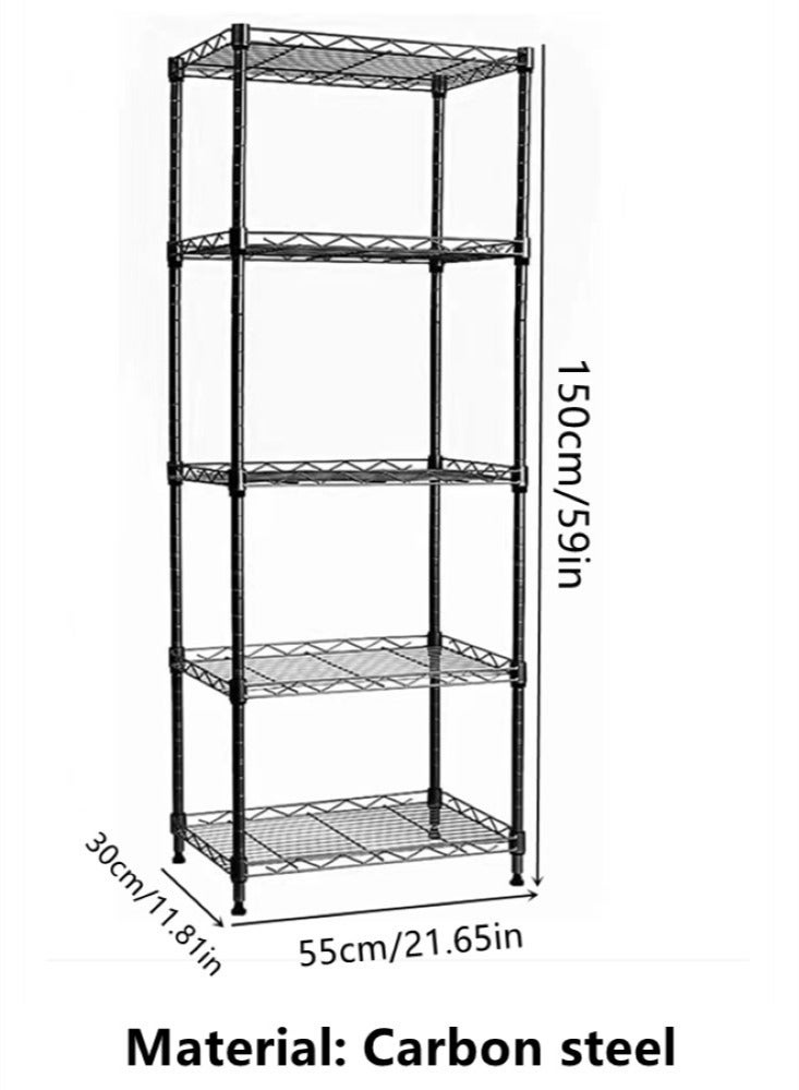 4-Tiers Carbon Steel Shelf Shelving Storage Unit Rack Storage Organizer Black 55x30x150 cm