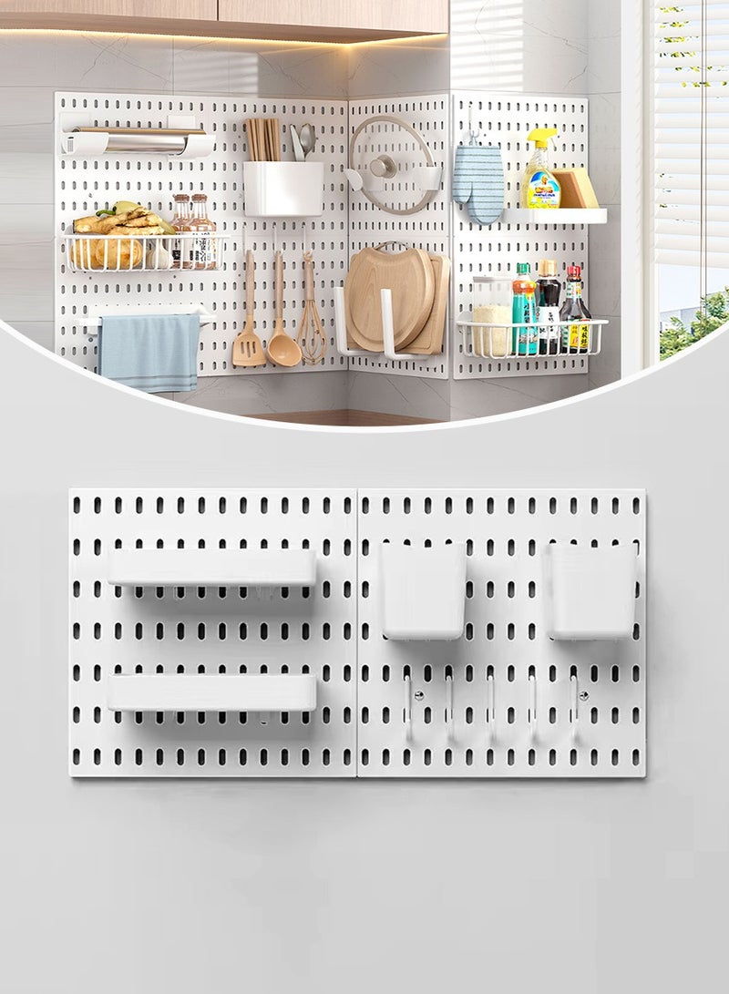Wall Mounted Organizer, Multi-functional Storage Shelf, Floating Shelf Set, Any Combination, Suitable for Kitchen, Bathroom, Entryway, Office, Bedroom Storage, 2 Shelves, 4 Organizers, 10 Hooks