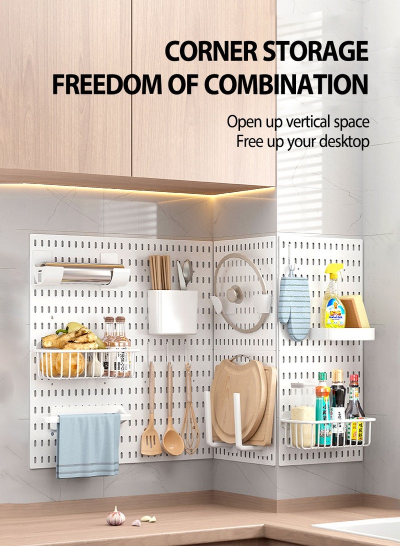 Wall Mounted Organizer, Multi-functional Storage Shelf, Floating Shelf Set, Any Combination, Suitable for Kitchen, Bathroom, Entryway, Office, Bedroom Storage, 2 Shelves, 4 Organizers, 10 Hooks