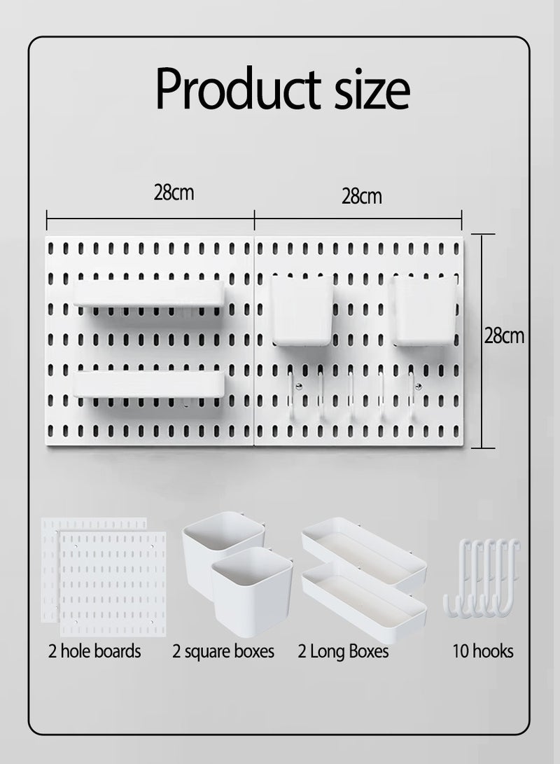 Wall Mounted Organizer, Multi-functional Storage Shelf, Floating Shelf Set, Any Combination, Suitable for Kitchen, Bathroom, Entryway, Office, Bedroom Storage, 2 Shelves, 4 Organizers, 10 Hooks