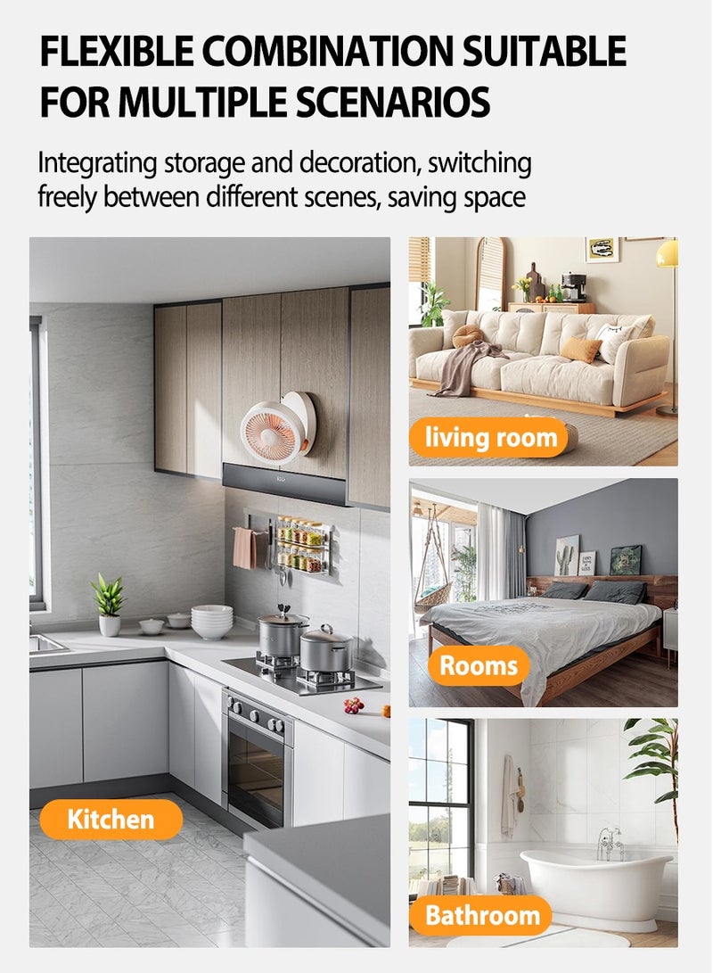 Wall Mounted Organizer, Multi-functional Storage Shelf, Floating Shelf Set, Any Combination, Suitable for Kitchen, Bathroom, Entryway, Office, Bedroom Storage, 2 Shelves, 4 Organizers, 10 Hooks
