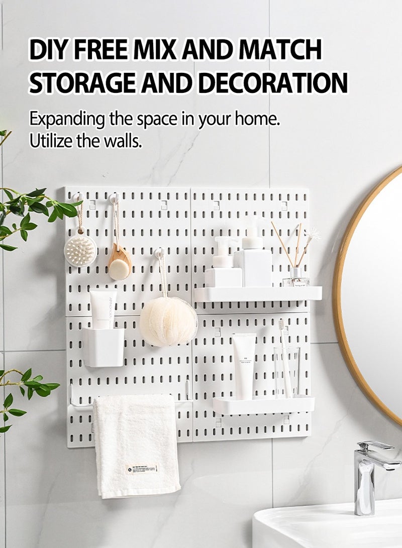 Wall Mounted Organizer, Multi-functional Storage Shelf, Floating Shelf Set, Any Combination, Suitable for Kitchen, Bathroom, Entryway, Office, Bedroom Storage, 2 Shelves, 4 Organizers, 10 Hooks