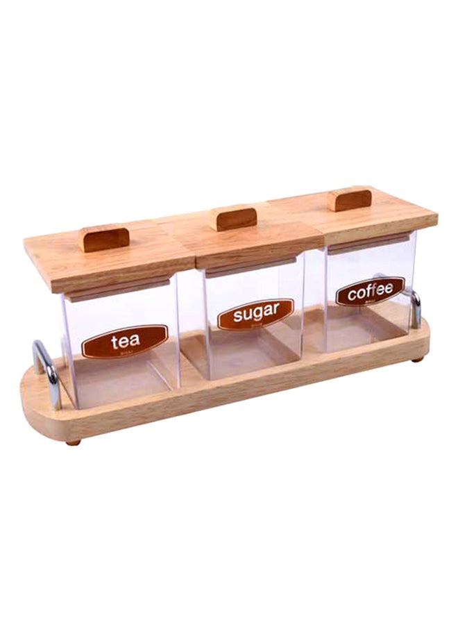3-Piece Wooden Canister Set Brown/Clear 11x16x37cm