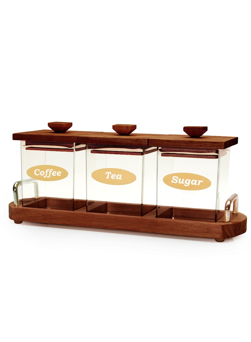 3-Piece Sugar Canister Set With Wooden Lid & Stand