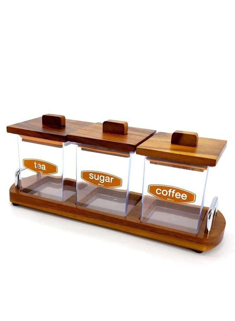 3-Piece Sugar Canister Set With Wooden Lid & Stand
