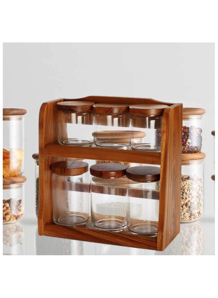 6 Pieces Canister Set with Wooden Stand, Brown, 32 x 30 x 14 cm