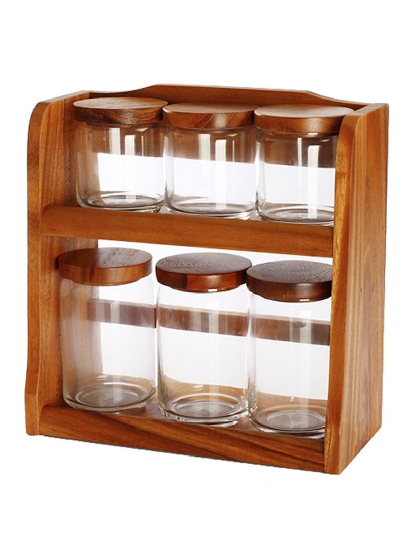 6 Pieces Canister Set with Wooden Stand, Brown, 32 x 30 x 14 cm