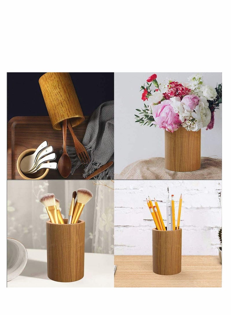 Bamboo Versatile Cylinder Wood Storage Organizer Chopstick Kitchen Cooking Tool Crock Utensil And Pencil Holder Toothbrush Holder for Makeup Brush, Countertop Dining Table Desk