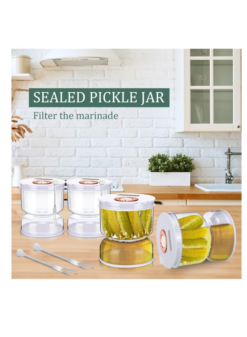 Pickle Jar with Strainer Flip, 800ml Pickle Container, Olive Hourglass Keeper Jar with Airtight Lids and Forks, Plastic Pickle Juice Separator for Food Pickle Olives Storage Kitchen Jar