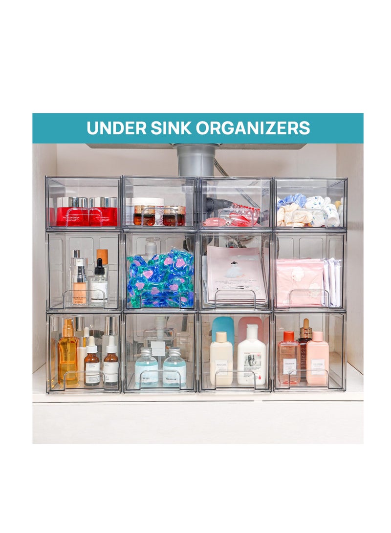 Stackable Storage Drawers, 2 Pack 6.6''Tall Acrylic Bathroom Makeup Organizers, Clear Plastic Storage Bins For Vanity, Undersink, Kitchen Cabinet, Pantry Organization and Storage