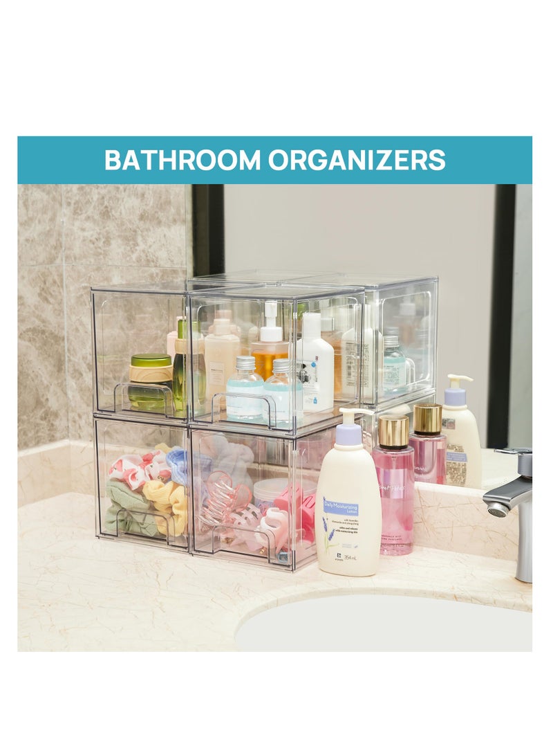 Stackable Storage Drawers, 2 Pack 6.6''Tall Acrylic Bathroom Makeup Organizers, Clear Plastic Storage Bins For Vanity, Undersink, Kitchen Cabinet, Pantry Organization and Storage