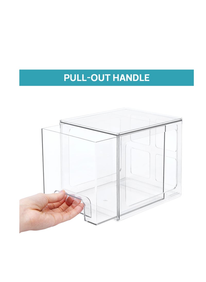 Stackable Storage Drawers, 2 Pack 6.6''Tall Acrylic Bathroom Makeup Organizers, Clear Plastic Storage Bins For Vanity, Undersink, Kitchen Cabinet, Pantry Organization and Storage