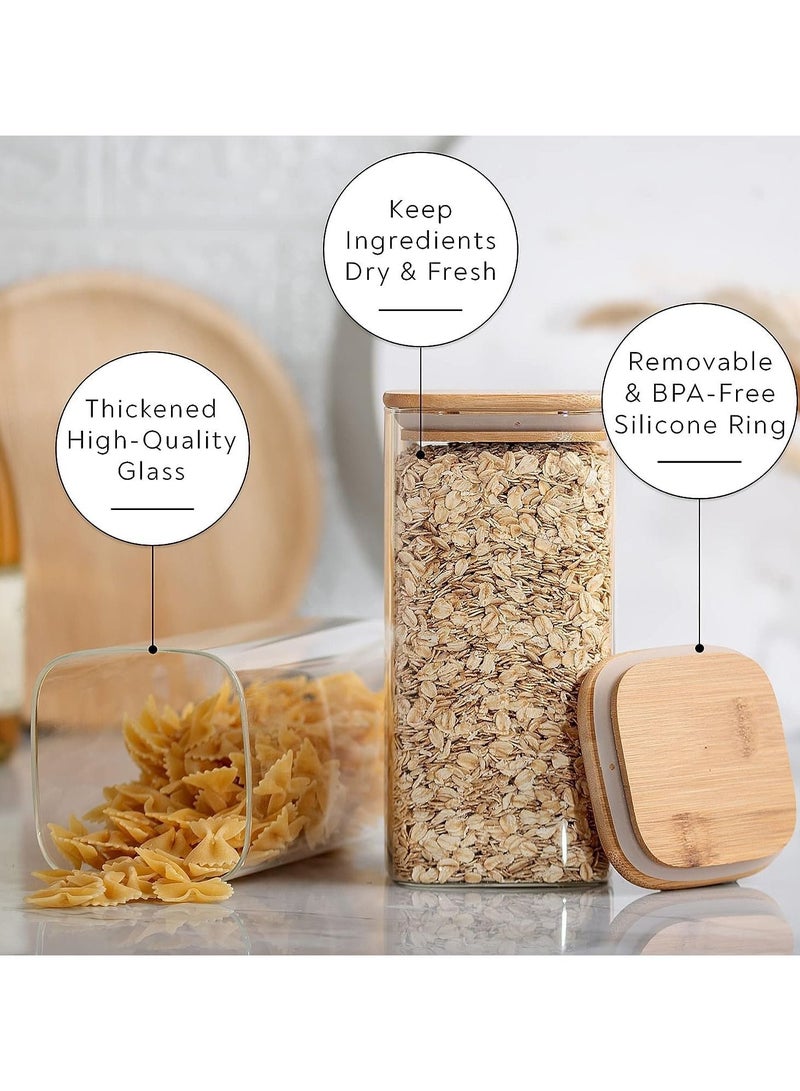 Tycom Glass Jars Set 430ML & 750ML, Food Cereal Storage Spice Containers for Home Kitchen, Food Storage jars With Labels, Marker and spoons, Square 8cm Mixed 12P With Wood Lid.