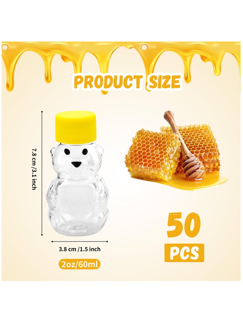 15 Pack 2 oz Honey Bear Bottle, Empty Plastic Bear Jar with Lids Reusable Mini Honey Bear Cup Dispensing Yellow Flip Top Lid Assistive Juice Jar Honey Bottles