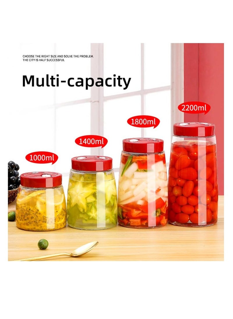 Glass Fermentation Jar With Dual Venting Valve Airlock Lid, 1.8L Wide Mouth Glass Canning Jars, Glass Jar with Lid for Small Batch Brewing And Fermentation, Pickle Jar And Kimchi Container