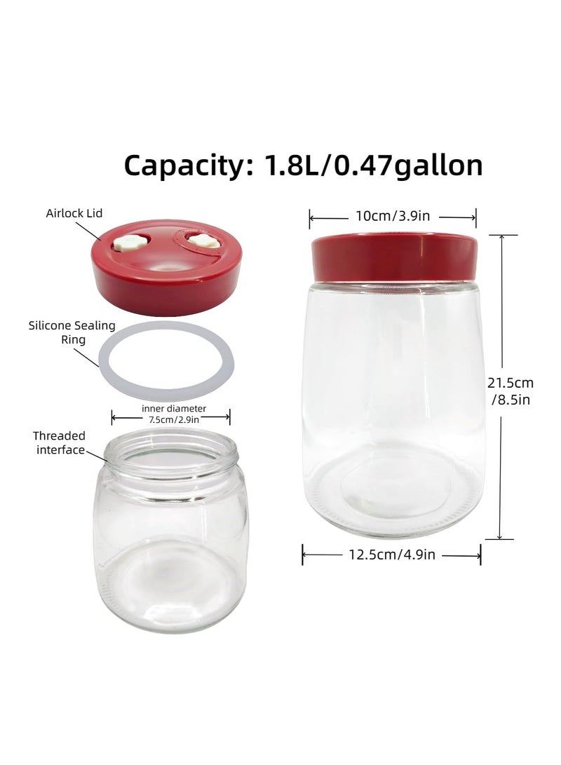 Glass Fermentation Jar With Dual Venting Valve Airlock Lid, 1.8L Wide Mouth Glass Canning Jars, Glass Jar with Lid for Small Batch Brewing And Fermentation, Pickle Jar And Kimchi Container