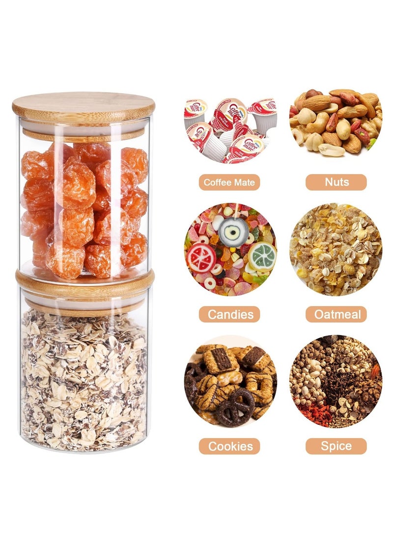 Tycom Glass Jars Set 8cm*10cm (8 Packs), Food Storage Containers for Kitchen, Spice jars With Labels, Marker and spoons, Wood Lid Round 8p.