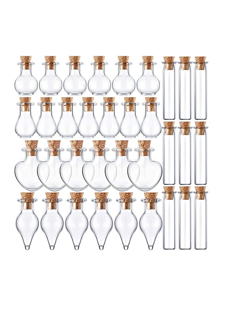 Small Mini Glass Bottles Tiny Jars With Cork Stoppers 5 Shapes Wishing Drifting Bottle for Wedding Party DIY Decoration Bead Containers Arts and Crafts Projects Geometric Shape 50Pcs