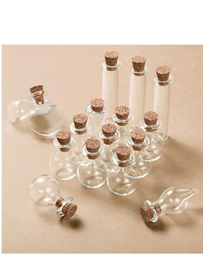 Small Mini Glass Bottles Tiny Jars With Cork Stoppers 5 Shapes Wishing Drifting Bottle for Wedding Party DIY Decoration Bead Containers Arts and Crafts Projects Geometric Shape 50Pcs