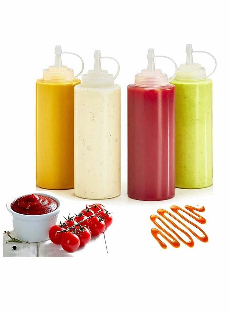 4Pcs Squeeze Squirt Condiment Bottles with Cap Lids and Discrete Measurements for Sauce Ketchup Bbq Dressing Paint Workshop Pancake Art Dispenser, Perfect Condiments, Oil, Liquids - 240ml