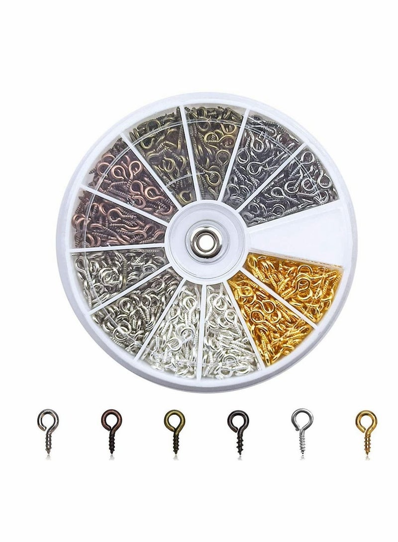 600PCS Small Screw Eye Pins 8 x 4mm pins Hooks Mini Pin Peg for Arts Crafts Projects Self Tapping Screws Ring Cork Top Bottles Charm Bead DIY Jewelry Making (6 Colors)