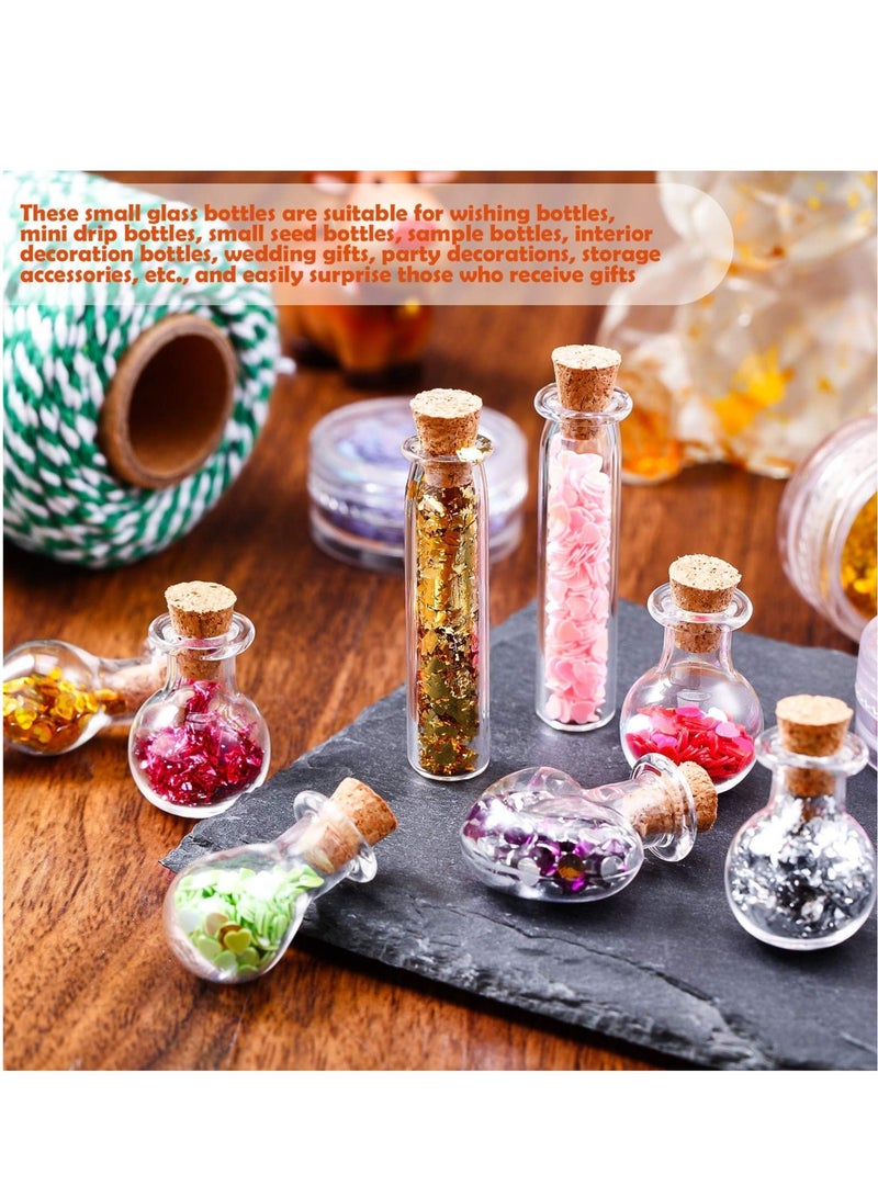 Small Mini Glass Bottles Tiny Jars With Cork Stoppers 5 Shapes Tiny Wishing Drifting Bottle for Wedding Party DIY Decoration Bead Containers Arts and Crafts DIY Projects Geometric Shape 50Pcs