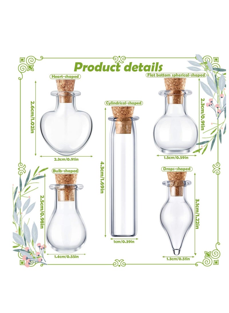 Small Mini Glass Bottles Tiny Jars With Cork Stoppers 5 Shapes Tiny Wishing Drifting Bottle for Wedding Party DIY Decoration Bead Containers Arts and Crafts DIY Projects Geometric Shape 50Pcs