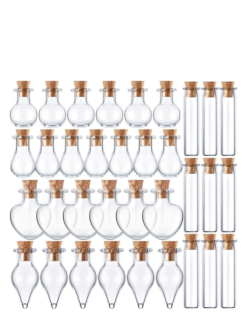 Small Mini Glass Bottles Tiny Jars With Cork Stoppers 5 Shapes Tiny Wishing Drifting Bottle for Wedding Party DIY Decoration Bead Containers Arts and Crafts DIY Projects Geometric Shape 50Pcs