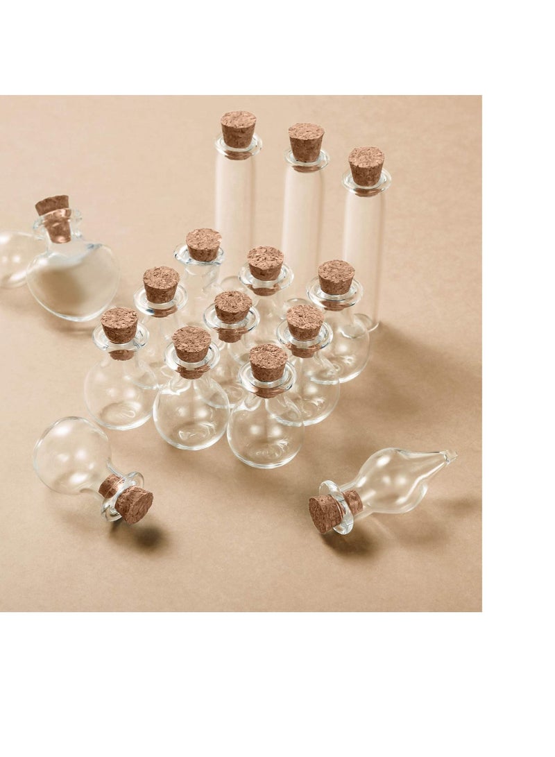 Small Mini Glass Bottles Tiny Jars With Cork Stoppers 5 Shapes Tiny Wishing Drifting Bottle for Wedding Party DIY Decoration Bead Containers Arts and Crafts DIY Projects Geometric Shape 50Pcs
