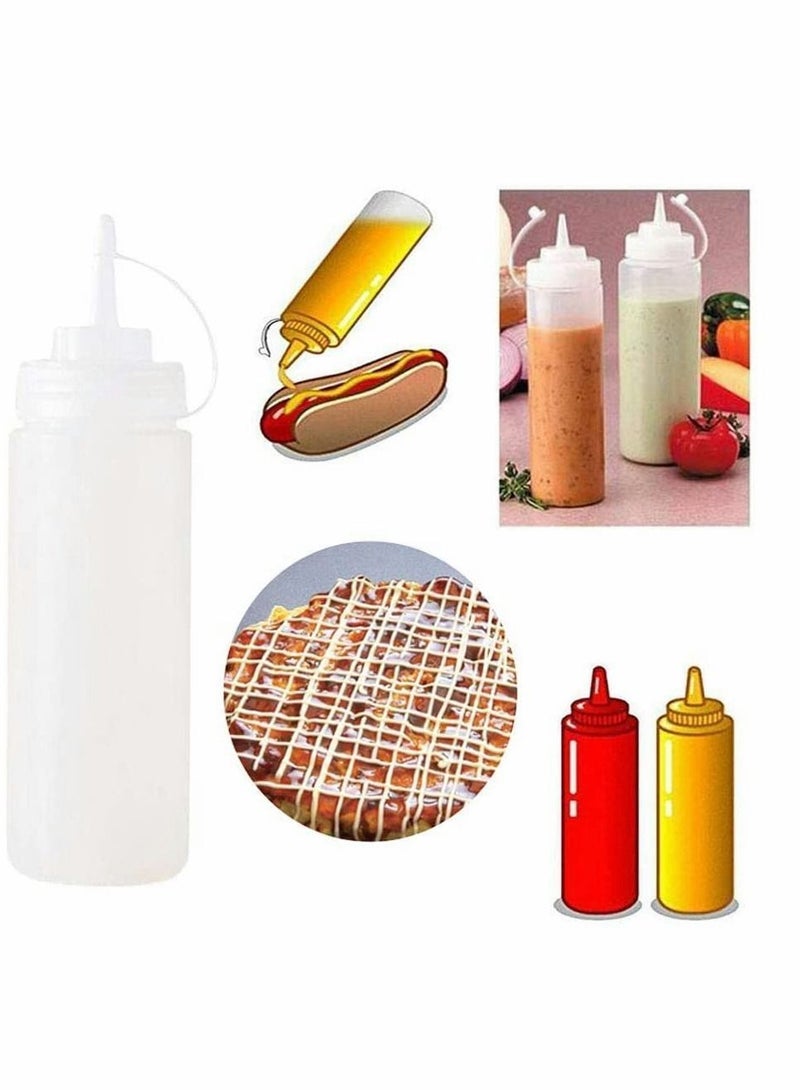 4Pcs Squeeze Squirt Condiment Bottles with Cap Lids and Discrete Measurements for Sauce Ketchup Bbq Dressing Paint Workshop Pancake Art Dispenser, Perfect Condiments, Oil, Liquids - 240ml