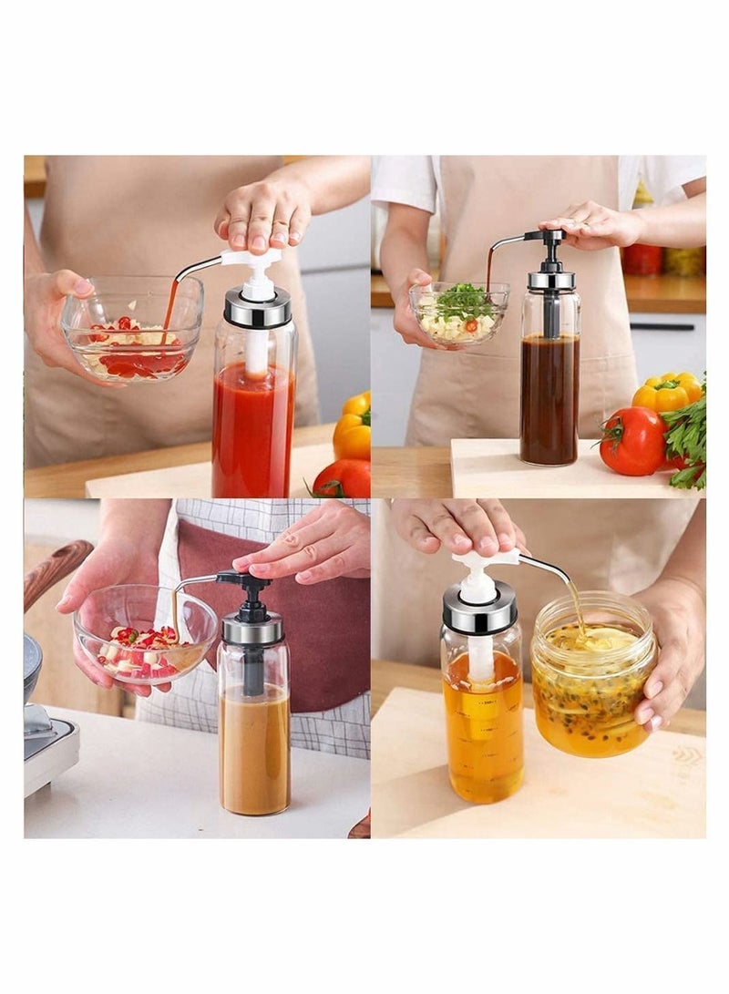 Sauce Squeeze Bottle 2 Pack No Drip Glass Condiment Ketchup Salad Dressing Honey Oil Presser 17 Ounce Big Olive Dispenser Set for Kitchen and BBQ