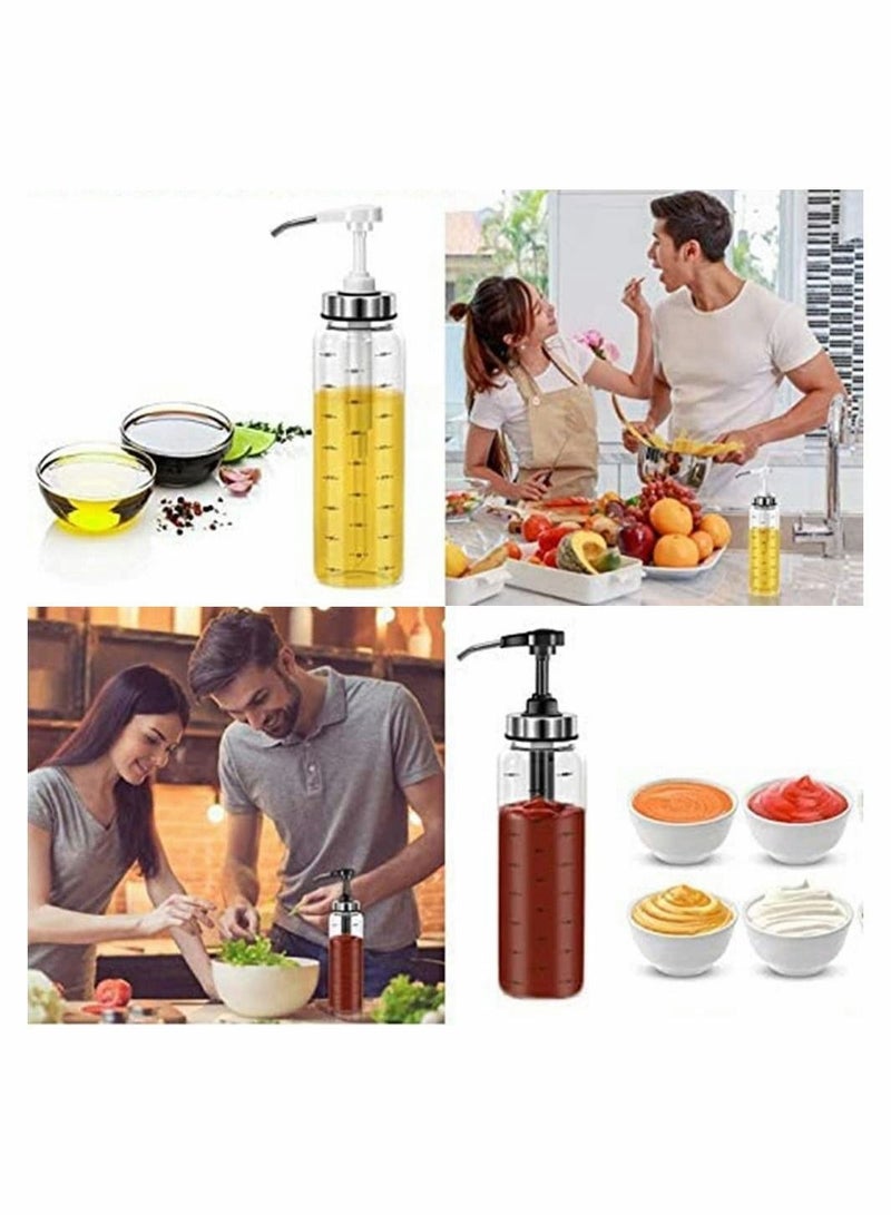 Sauce Squeeze Bottle 2 Pack No Drip Glass Condiment Ketchup Salad Dressing Honey Oil Presser 17 Ounce Big Olive Dispenser Set for Kitchen and BBQ