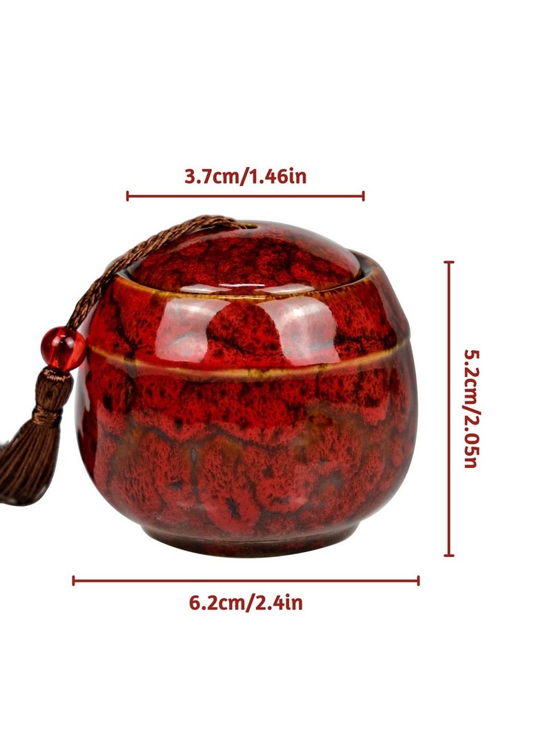 Ceramic Tea Jar Vintage Chinese Style Storage Jars, 2 Pieces Leaves Sealing Can with Tassel, Traditional Caddy for Kitchen Coffee Spices Sugar Condiment, 70ML