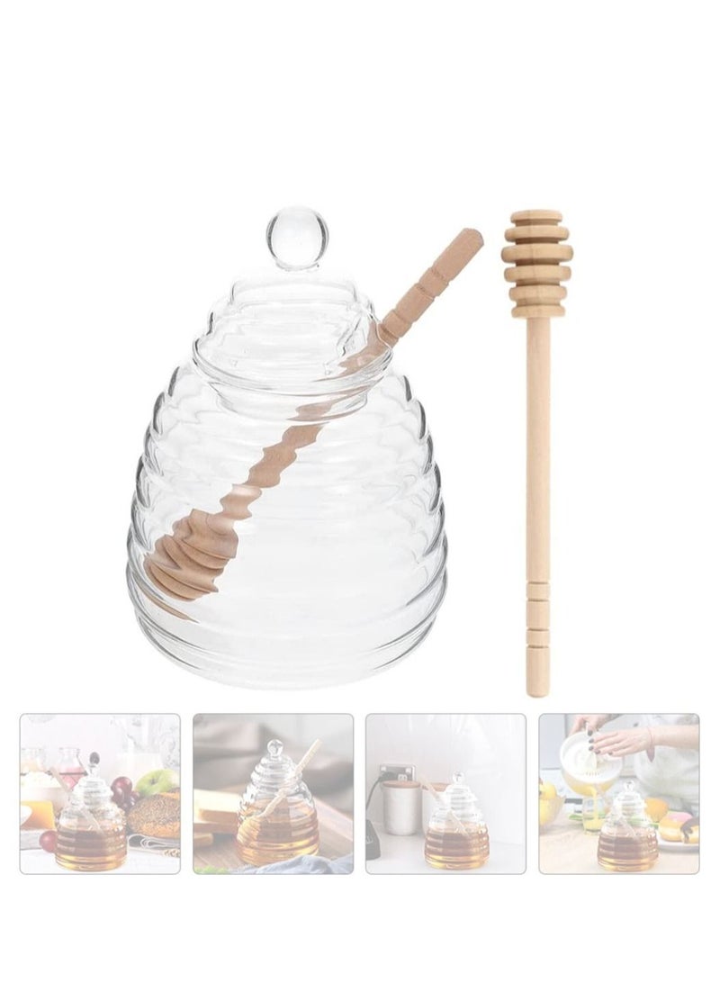 SYOSI Honey Pot with Dipper Extra Stick Glass Jar and Set Jars Containers Dispenser Holder for Home Kitchen 500ML