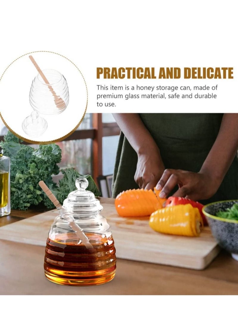 SYOSI Honey Pot with Dipper Extra Stick Glass Jar and Set Jars Containers Dispenser Holder for Home Kitchen 500ML